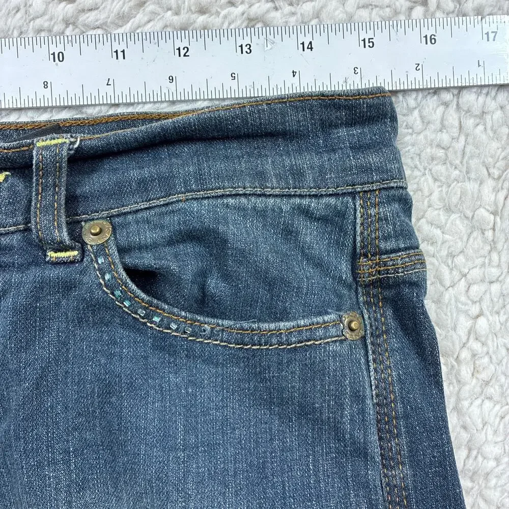 DKNY So Low Lita Jeans Womens 6 Bootcut Floral Embellished Distressed Denim Boho